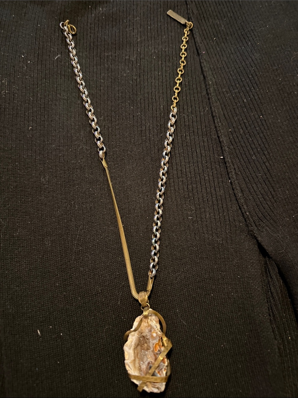 Handmade Gold-Tone Druzy Pendant Necklace - Two-Tone Chain